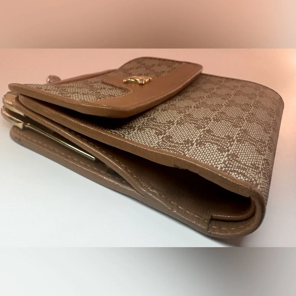 Celine French Kisslock Wallet Brown Macadam Canvas Celine Triomphe Authentic - Picture 2 of 13